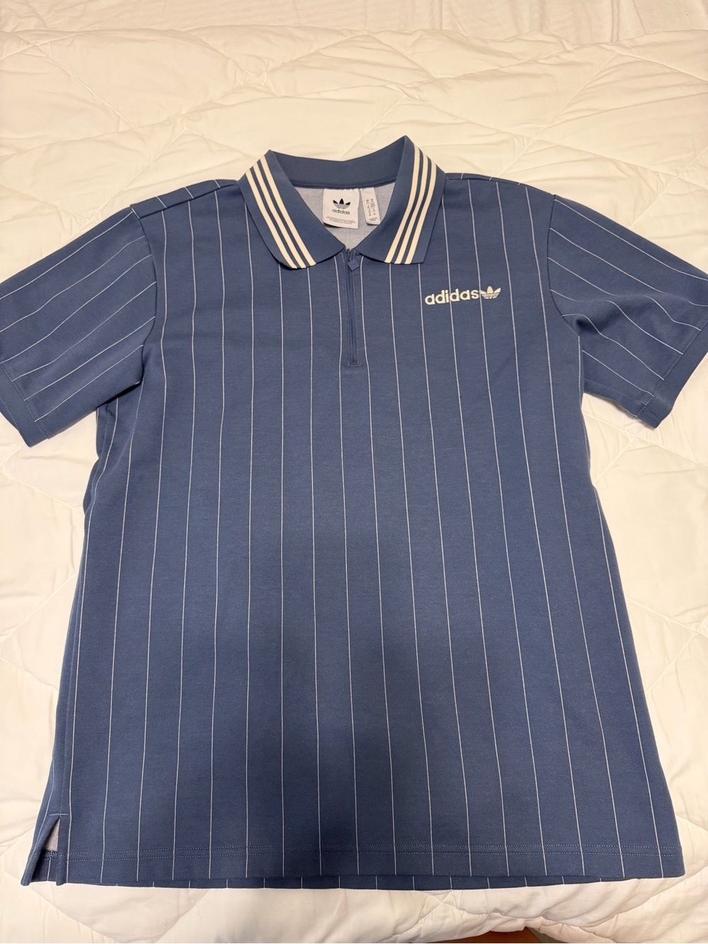 adidas Blue Pinstripe Polo with Contrast Collar
